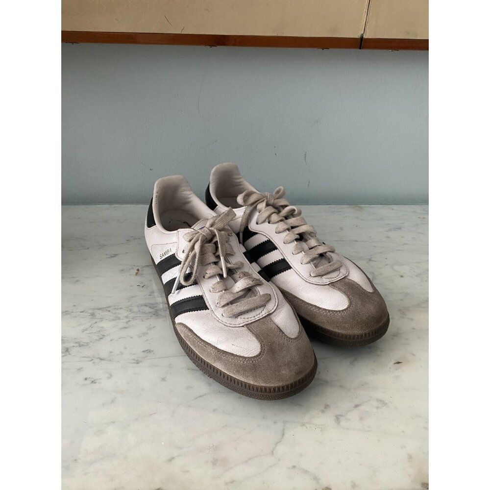 Adidas Samba Shoes Mens Size 7.5 White Black Leather Suede Gum Sole Sneakers